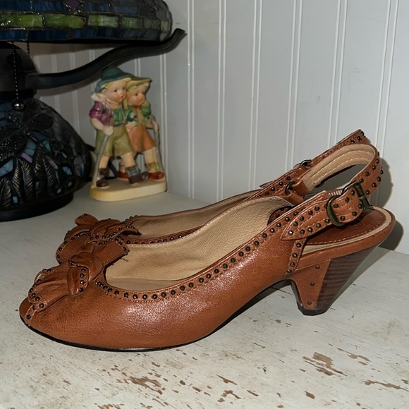 Frye Shoes - Frye Vintage Maya stud peep toe leather heels